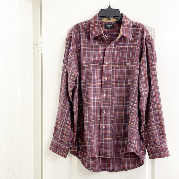 Haggar purple plaid long sleeve button down flannel shirt - Picture 1 of 3